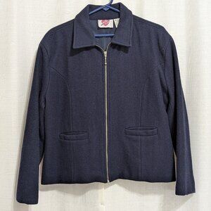 Vintage Keren Hart Women's Wool Blend Blazer Jacket Navy Large Zip Up Collared